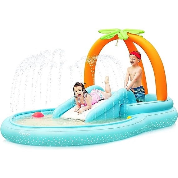 Kiddie Pool, Evajoy Inflatable Play Center Kiddie Pool with Slide, Water Sprayers Kids Pool for Backyard, Thicken Wear-Resistant Swimming Pool for Toddler Kids Children, Garden Backyard 110”x71”x53”