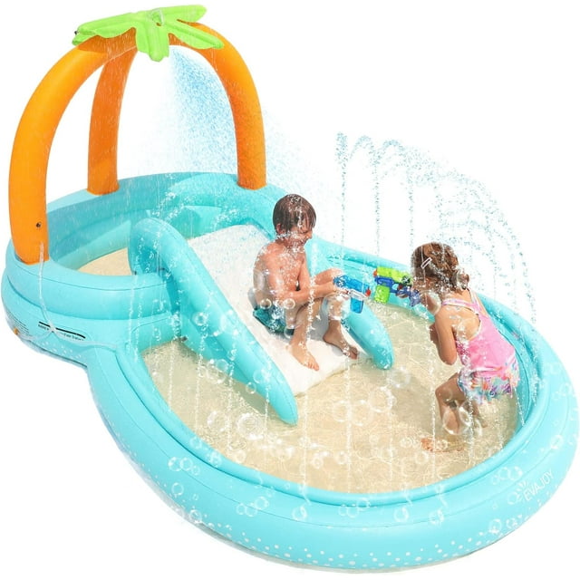 Kiddie Pool, Inflatable Play Center Kids Pool with Slide, Water