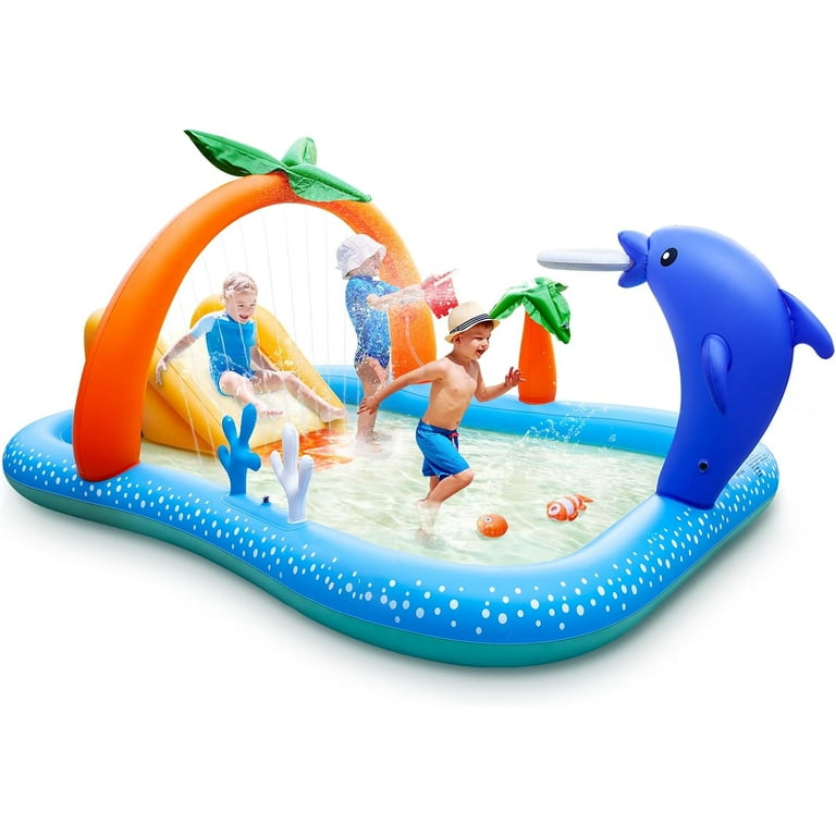 Kiddie Pool with Slide Inflatable Play Center Wading Lounge Kids