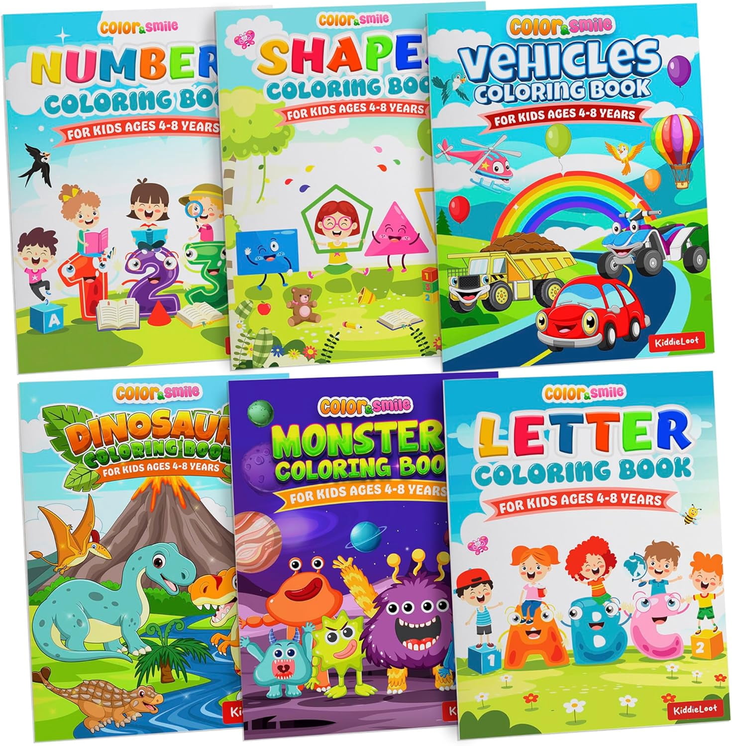 KiddieLoot Coloring Books for Kids Ages 4-8 - (Pack of 6) 8.5x11 Size ...