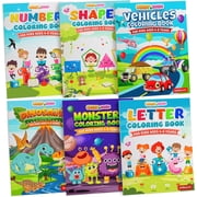 KiddieLoot Coloring Books for Kids Ages 4-8 - Pack of 6 8.5x11 Size Book w/Dinosaurs, Monsters, Vehicles, Alphabet, Numbers & Shapes - Kids Coloring Books Variety Set for Boys & Girls Color Gift