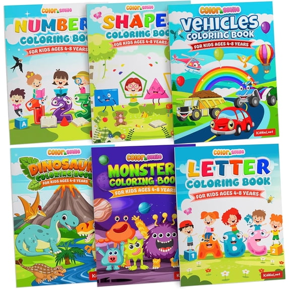 KiddieLoot Coloring Books for Kids Ages 4-8 - (Pack of 6) 8.5x11 Size ...