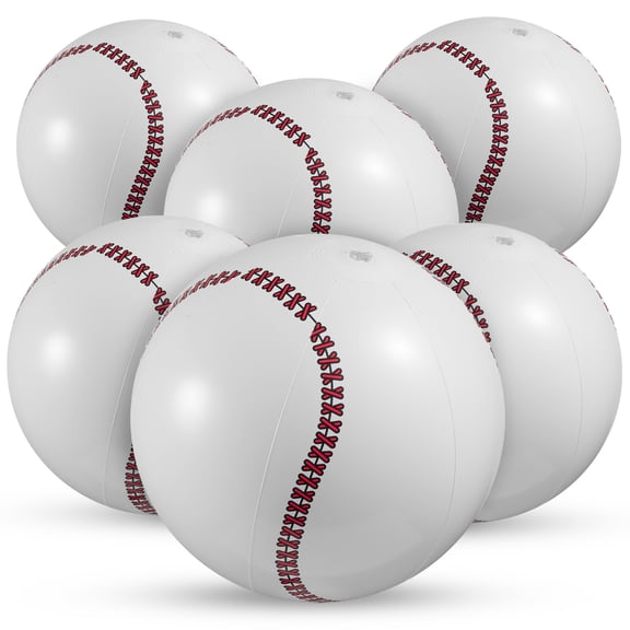 KiddieLoot Inflatable Baseball Beach Balls 6 Pack – 16 Inch Blow Up Pool Balls for Kids, Summer Pool Toys, Sports Theme Party Favors, Outdoor Beach Fun