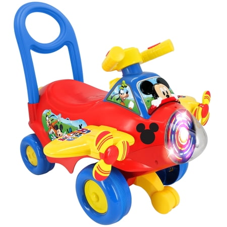 Kiddieland: Disney Activity Plane Ride-On - Mickey - Spinning Light & Sounds, Foot-To-Floor Vehicle, Interactive Dashboard, Push Handle, Toddler 12mo+