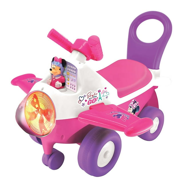 Kiddieland Disney Animated Lights: Minnie Mouse Activity Plane Kids Interactive Push Toy Car, Foot To Floor, Toddlers, Ages 12-36 Months