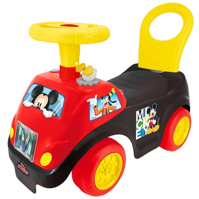 Kiddieland Disney Lights 'N' Sounds Ride-On: Mickey Mouse Kids Interactive Push Toy Car, Foot To Floor, Toddlers, Ages 12-36 Months
