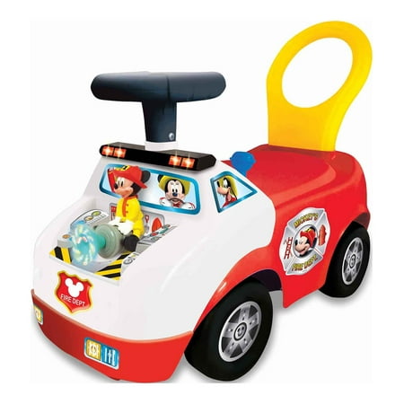 Kiddieland Disney Mickey Mouse Fire Truck Activity Interactive Ride-On Car, Red