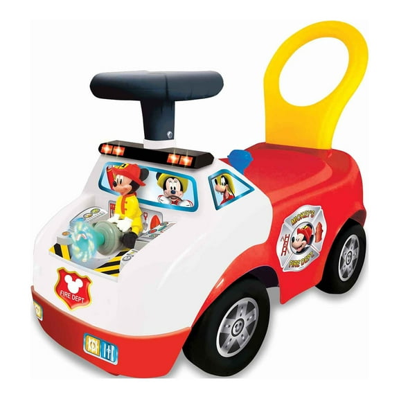 Kiddieland Disney Mickey Mouse Fire Truck Activity Interactive Ride-On Car, Red