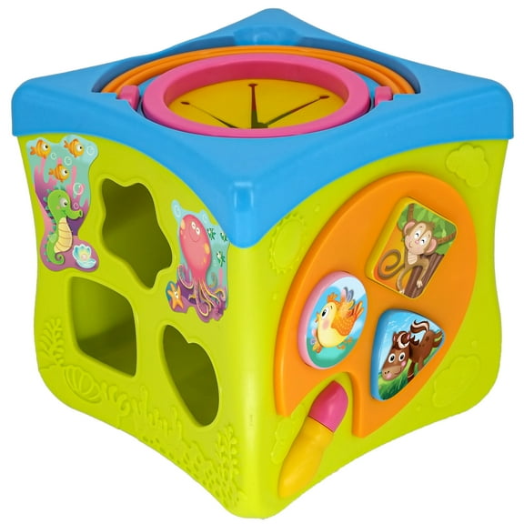Kiddieland: Light & Sound: Activity Cube - Music & Animal Themed Interactive Toy, 6 Activities, Shapes Sorter, Piano Keys, Kids & Toddlers Ages 1 +