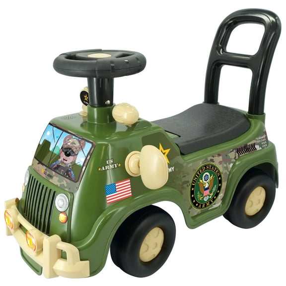 Kiddieland: Lights N' Sounds Activity Truck - U.S. Army - Foot-To-Floor Vehicle, Interactive Dashboard, Under Seat Storage, Handle, Toddlers 12-36mo