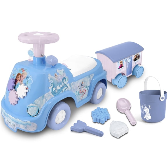 Kiddieland: Lights N' Sounds Camper & Trailer - Frozen - Disney Foot-To-Floor Ride-On, Interactive Dashboard, Storage, Beach Toys, Toddlers 12-36mo