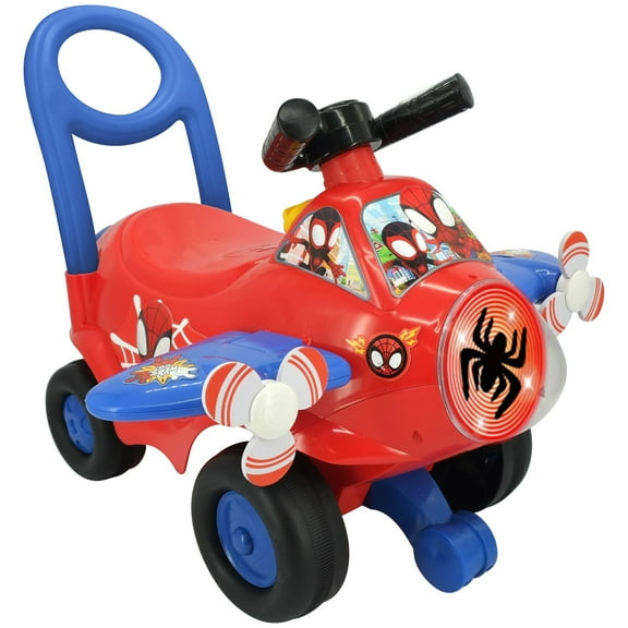 Kiddieland: Marvel Activity Plane Ride-On - Spidey - Spinning Light & Sounds, Foot-To-Floor Vehicle, Interactive Dashboard, Push Handle, Toddler 12mo+