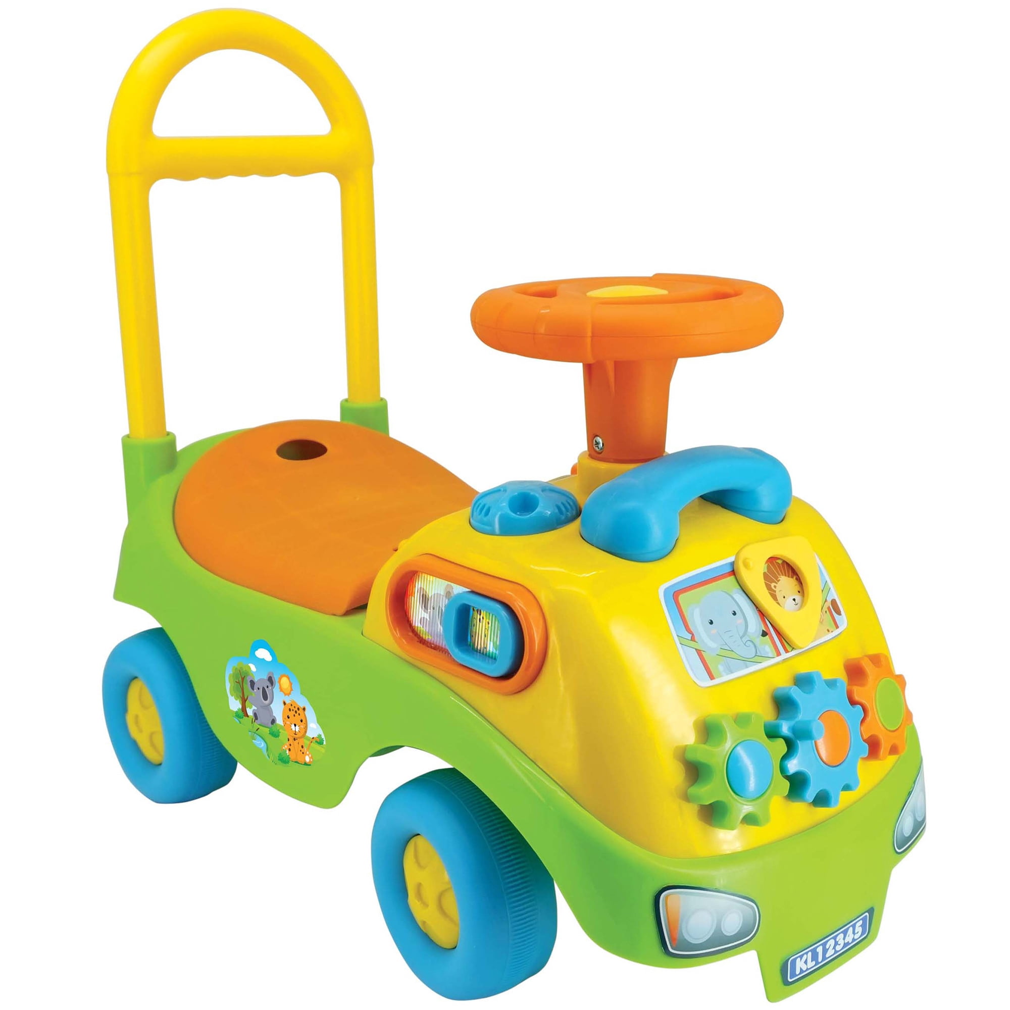 Kiddieland: My First Funtime Ride-On - Safari Animals - Lights & Sounds Foot-To-Floor Vehicle, Interactive Dashboard, Seat Storage, Toddlers 12-36mo