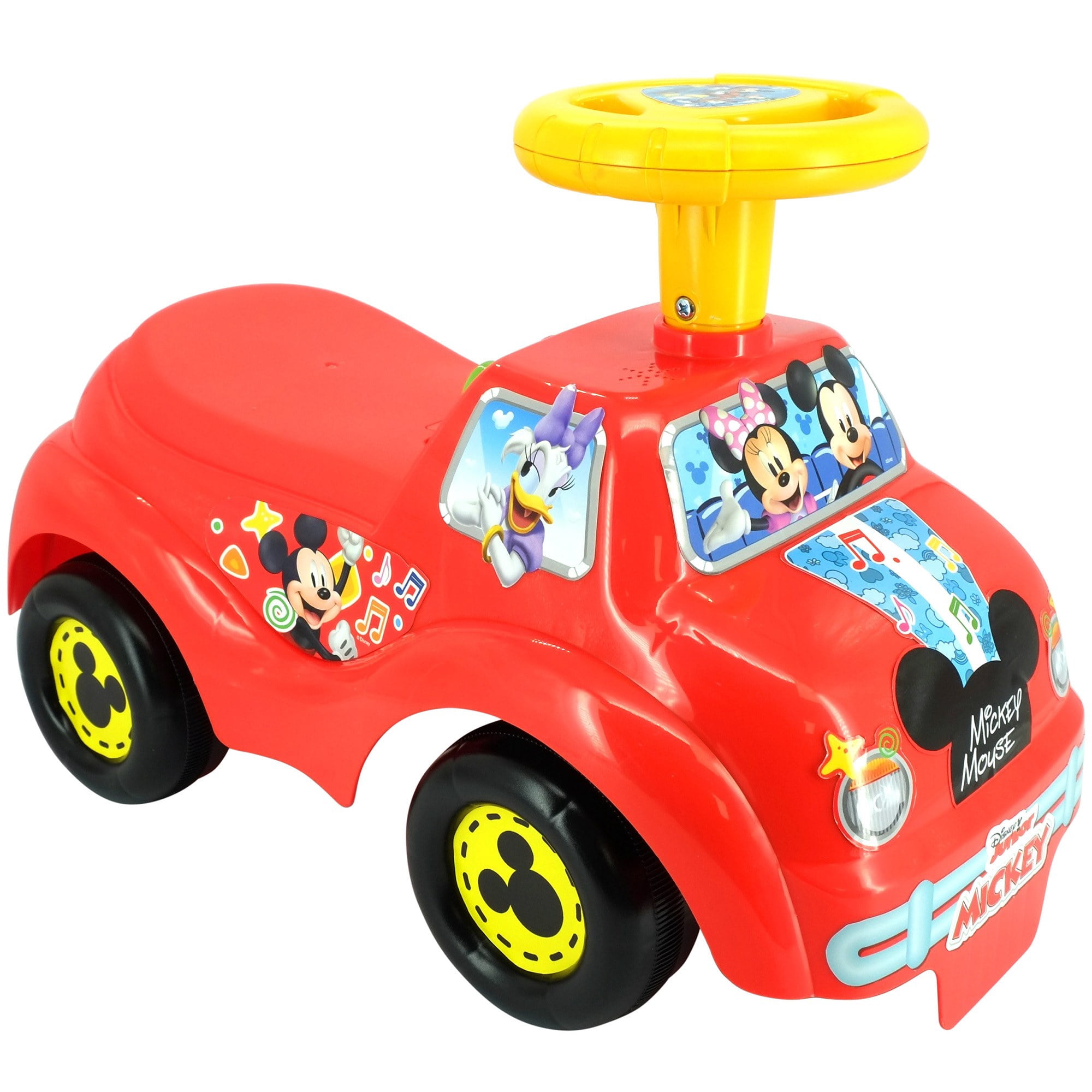 Kiddieland: My First Ride-On - Mickey Mouse - Red & Yellow, Disney Lights & Sounds Foot-To-Floor Vehicle, Spin Roller & Steer Wheel, Toddlers 12-36mo