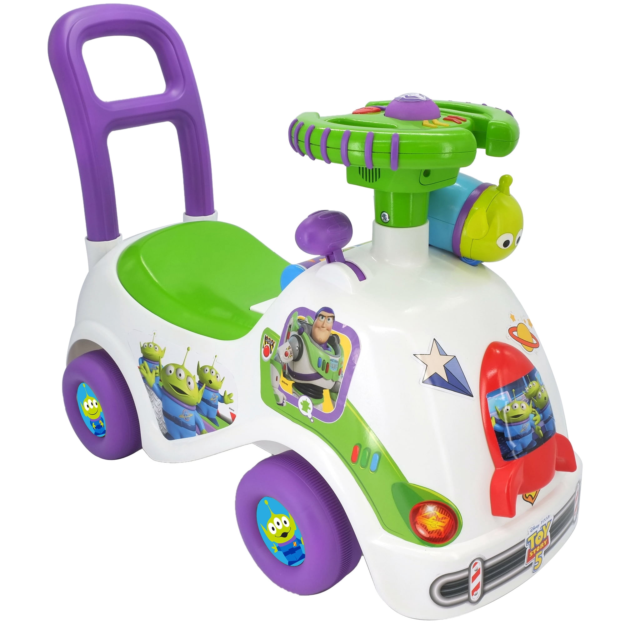 Kiddieland: Ride n' Go - Space Adventure Buzz - Disney Lights & Sounds Foot-To-Floor Vehicle, Toy Zoom Alien, Storage Seat, Handle, Toddlers 12-36mo
