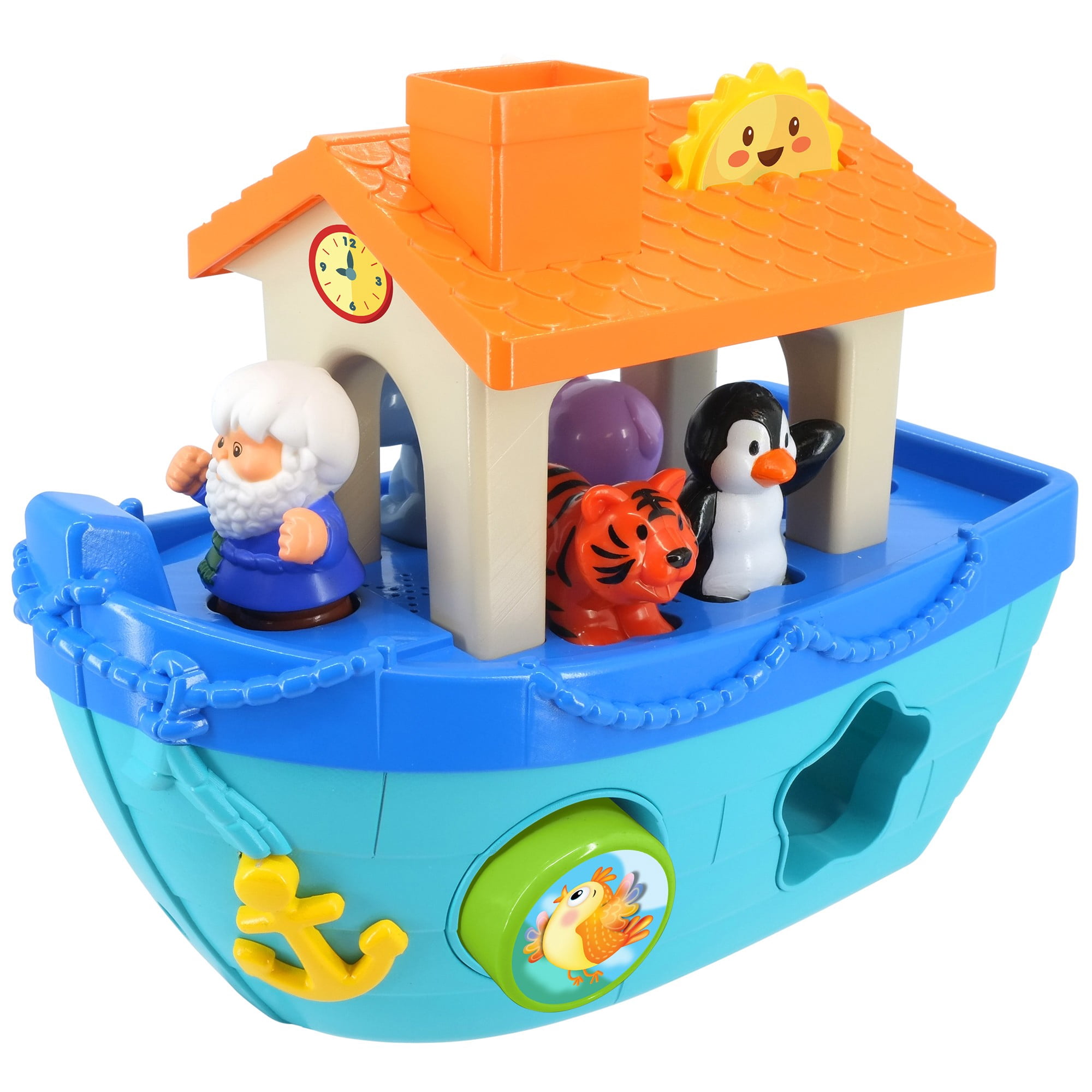 Kiddieland: Shape-Sorting Noah's Ark - Interactive Boat Playset, Sound Effects, Noah & 5 Animal Figurines, Shapes Piece Fitting, Kids Toddlers 12mo+