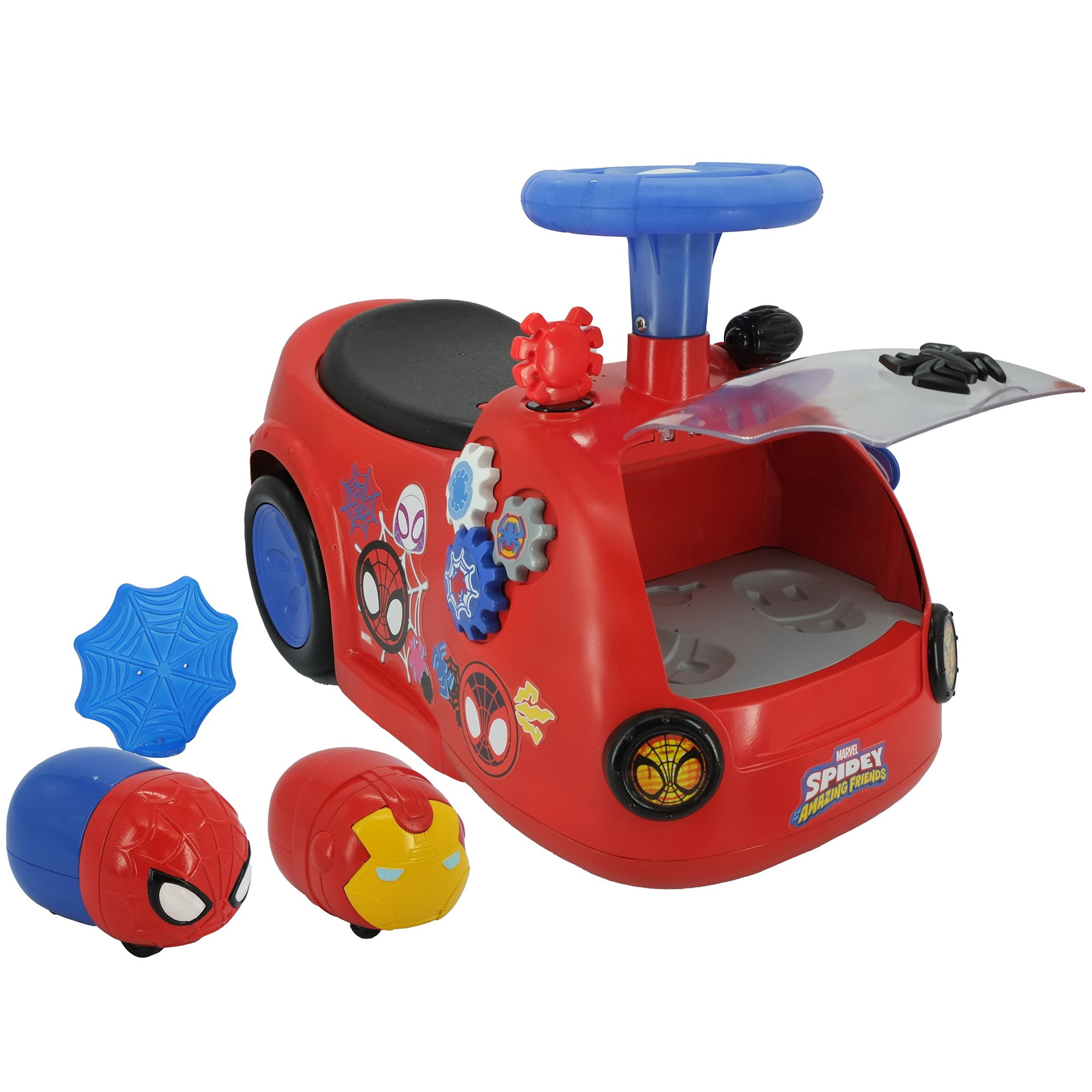 Kiddieland: Zoom n' Go Activity Ride-On - Spidey - Marvel Lights & Sounds Foot-To-Floor Vehicle, 2 Superhero Toy Zooms, Storage Seat, Toddler 12-36mo