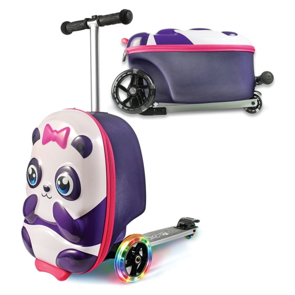 Kiddietotes 3-D Hardside Panda Scooter Luggage Ride On Suitcase for Kids Travel Bag