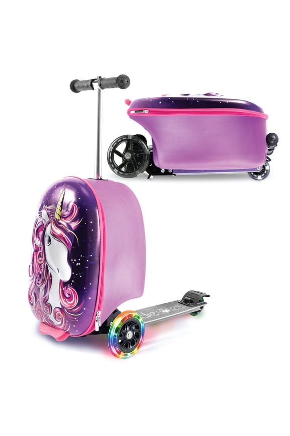 3-D Hardside Unicorn Scooter Luggage Ride On Suitcase for Kids Travel Bag