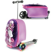 Kiddietotes 3-D Hardside Unicorn Scooter Luggage Ride On Suitcase for Kids Travel Bag
