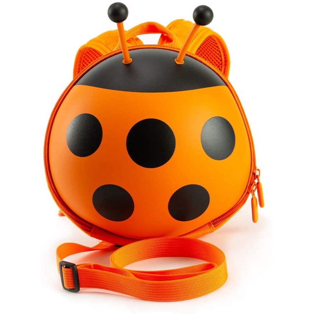 Kiddietotes Orange Mini Ladybug Backpack with Safety Harness for Kids, Toddlers, and Children