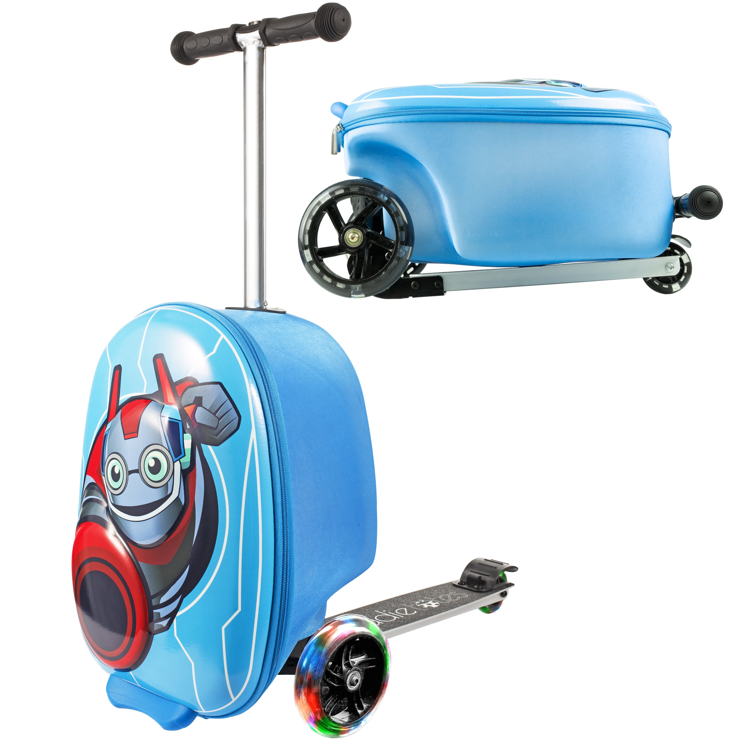 Kiddietotes Robot 3D Hard Shell Scooter Ride On Suitcase for Kids