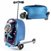 Kiddietotes Space Boy 3D Hard Shell Scooter Ride-On Suitcase for Kids with Light-Up Wheels - Hardcase Luggage 19.5"