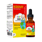 Kiddivit Baby Iron Liquid Drops with Vitamin B12 & Folate - 60 Daily Servings, 2 Fl Oz 60 mL - Inulin Fortified Prebiotic, Dietary Fiber - Sugar Free, Gluten Free, Vegetarian Friendly