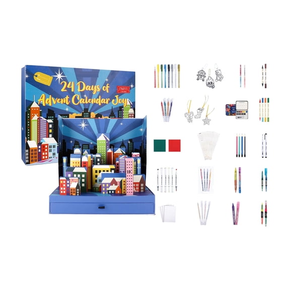 Kiddiway 2026 Advent Calendar Mystery Box Creative Art Tool Set with Daily 2ml Surprises, Makeup & Craft Gift for Young Artists