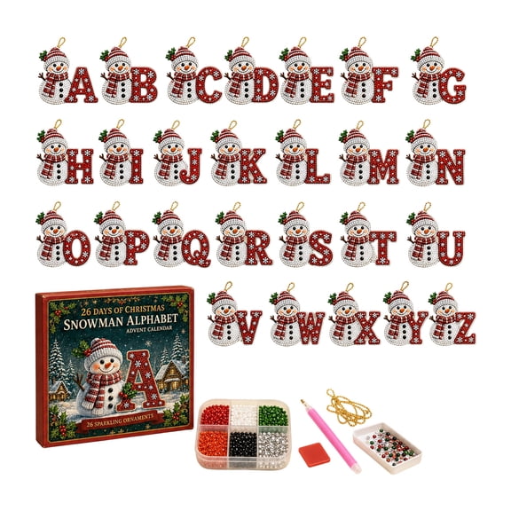 Kiddiway 2026 Advent Calendar for Kids Snowman Alphabet Diamond Art Kit with Daily Surprise Ornaments, Fun Holiday Craft Mystery Box