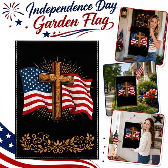 Kiddiway 250th Anniversary Garden Flag - Double Sided Cross Flag , 4th of July Decorations 1776-2026, One Nation Under God for Memorial Day