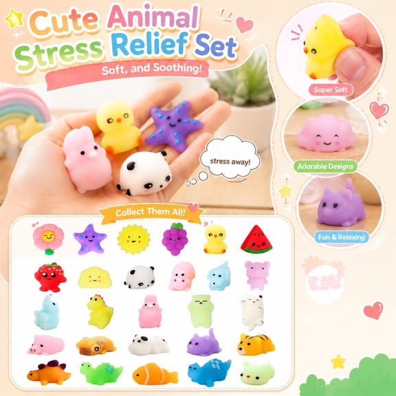 Kiddiway 30Pcs Squishy Toys Random - Slow Rising Squishy Cute Animal Stress Squishy Set for Adults Kids, ASMR Toys Sensory Squishies for Birthday Party Favors Classroom Prizes,color