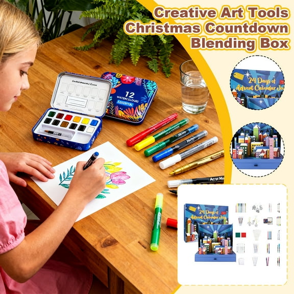 Kiddiway Advent Calendar 2026 Mystery Boxes - Creative Art Tools Collection, Christmas Advent Calendar for Kids and Artists, Holiday DIY Fun