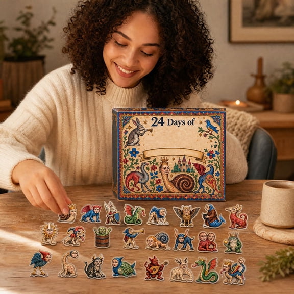 Kiddiway Advent Calendar 2026 for Adults - Medieval Marginalia Monsters 2D Acrylic Mystery Box, Christmas Advent Calendar for Kids and Girls