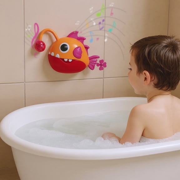 Kiddiway Baby Bath Toys Bubble Fish - Music and Light-up, Toddler Bath Toys No Holes, Great for Pool and Tub, Kids Water Toys Sensory,Orange