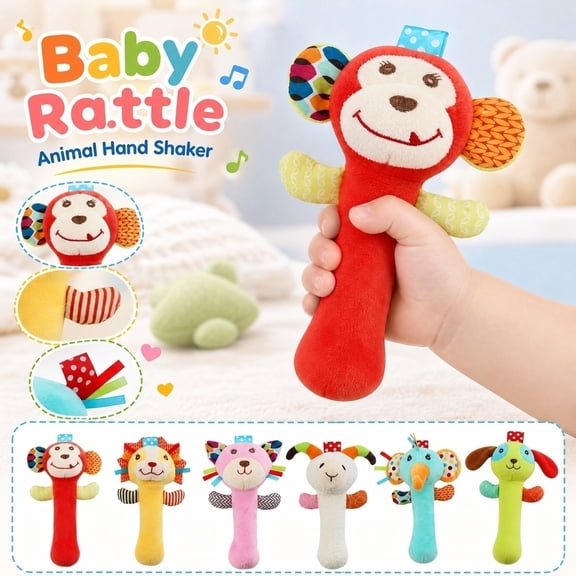 Kiddiway Baby Hand Rattle Toy - Soft Grasping Rattle for Newborns and Infants; Great Baby Musical Toys for Sensory Development and Fine Motor Skills with Bell Sounds,a