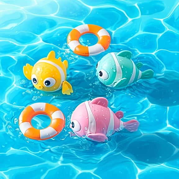 Kiddiway Bath Toys for Toddlers Clownfish - No Hole Wind-up Swim and Run, Baby Water Toys Set, Fun Pool Toys for Kids, Ideal Bath Time Gift for Boys and Girls