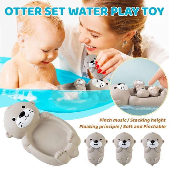 Kiddiway Bath Toys for Toddlers Otter Set - Floating Animals No Holes, Baby Water Toys, Fun Pool Toys for Siblings, Great Bath Time and Organizer