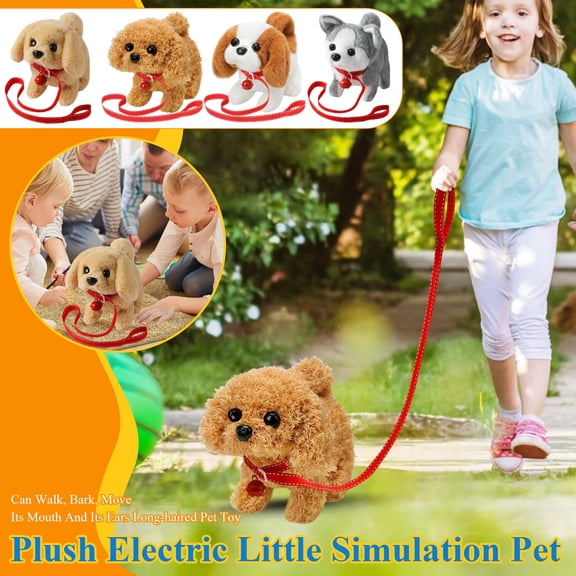 Kiddiway Battery Walking Plush Dog Toy - Interactive Stuffed Animal, Moves Mouth and Ears, Cute Plushies for Baby Toys, Kids' Favorite Pet,A