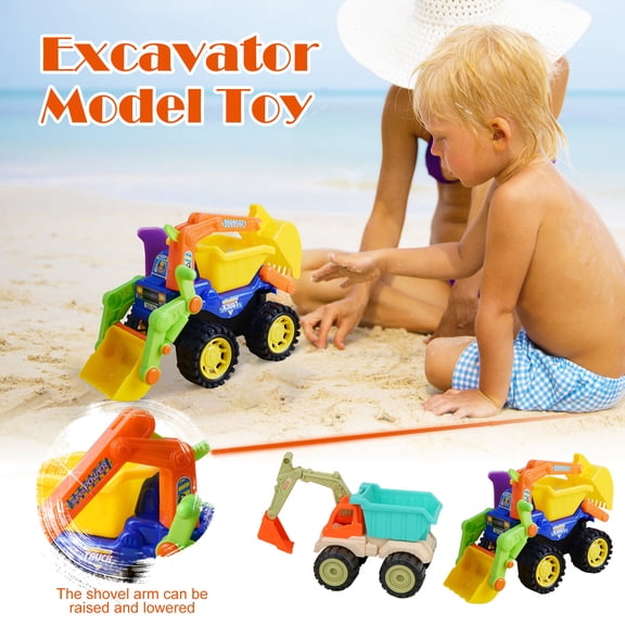Kiddiway Beach Sand Toys - Excavator Dump Truck with Pail, Shovel, and Rake, Perfect for Sandbox Construction and Digging Play,A
