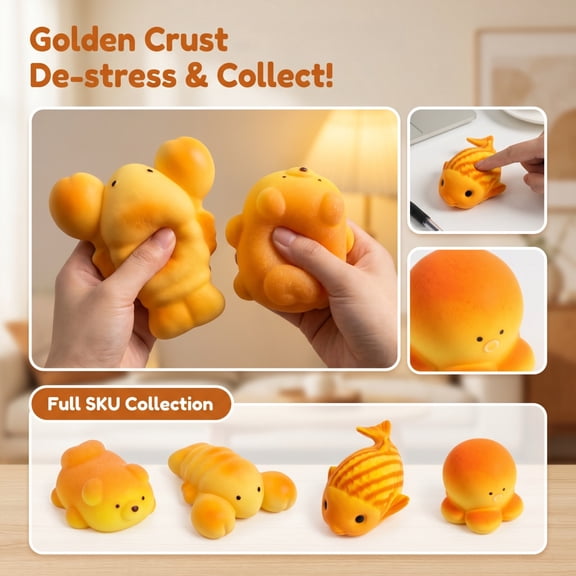 Kiddiway Bread Crab Lobster Squishies - Slow Rising PU Foam Soft Set, Sensory Fidget Hand Toys, Slow Rise Squishies, ASMR Stress Relief Birthday Party Favors,F