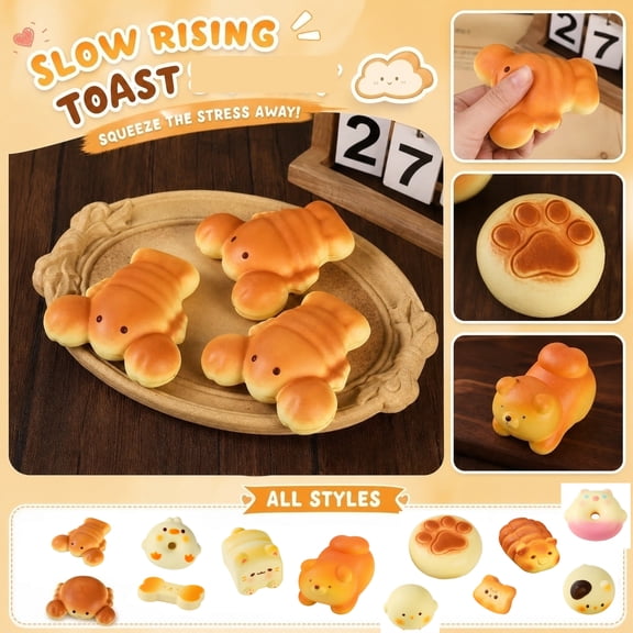 Kiddiway Bread Squishy Stress Relief - Toast Slow Rising Soft Squishy Toy, Calming Bread Squishy for Anxiety and Daily Calm,E