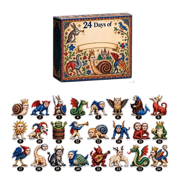 Kiddiway Christmas Advent Calendar 2026 Kids - 2D Acrylic Mystery Box Medieval Marginalia Monsters, Advent Calendar for Adults and Girls Holiday Countdown