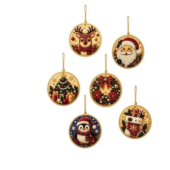Kiddiway Christmas Diamond Art Ornament Set — Pearl Painting Craft Kit with Festive Design, Tree Hanging Decor, Creative Hobby Gift