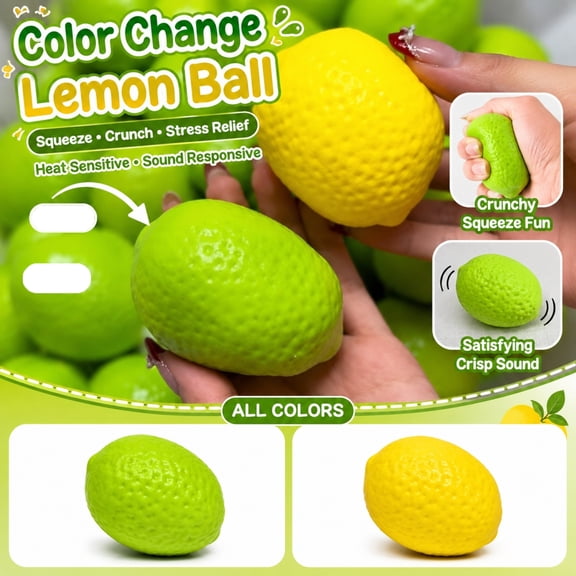 Kiddiway Color Changing Lemon Crunchy Squishy - Cream Handmade Squishy Toy with Crunch Sound, Temperature Sensitive Stress Ball for Anxiety ASMR
