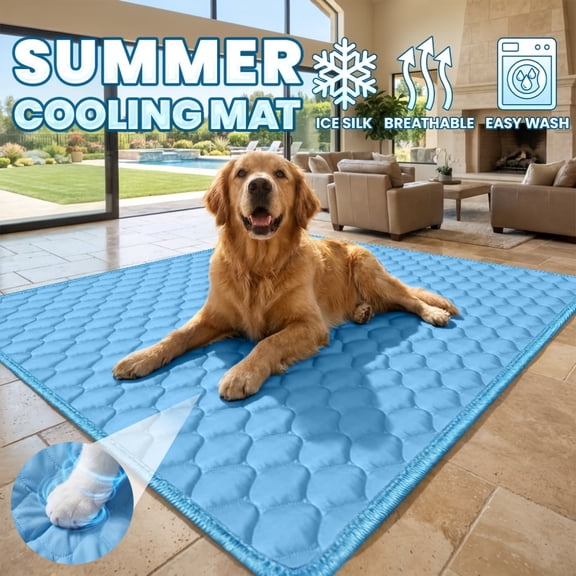Kiddiway Cooling Mat for Cats - Self Chilling Ice Silk Sleeping Pad, Soft, Non-Slip Bottom, Portable, for Indoor Floor, Window Sill, Provides Relief from Heat Stress,Sky Blue S