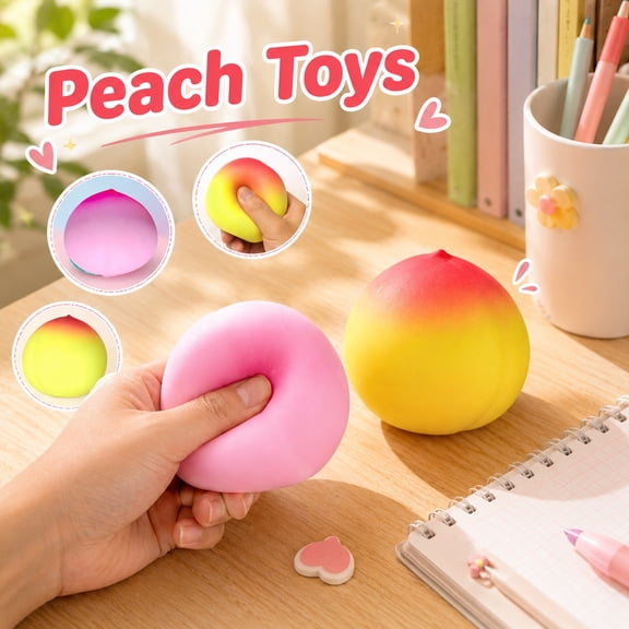 Kiddiway Crunchy Squishy Realistic Peach Stress Ball - Big Fruit Shape for Anger Release， Soft Slow Rise Squeeze Toy as Prank Gift for Adults,Yellow