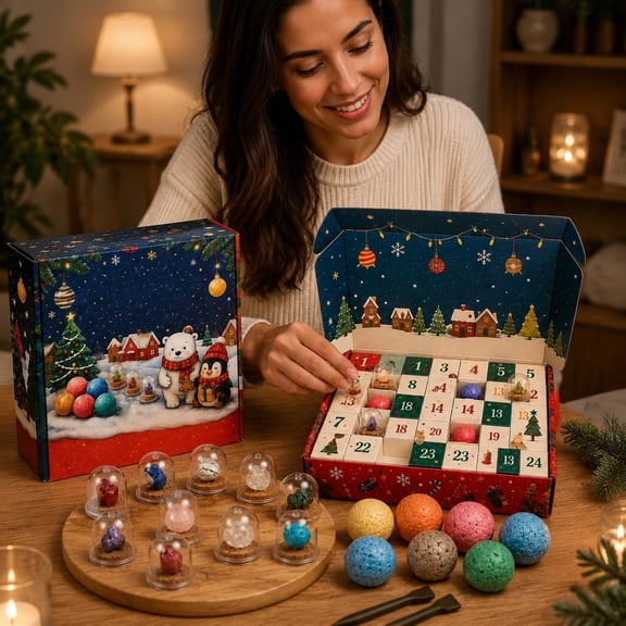 Kiddiway Crystal Mining Advent Calendar - Mystery Box for Kids with Natural Gemstone Excavation Kit for Christmas Countdown STEM Activity