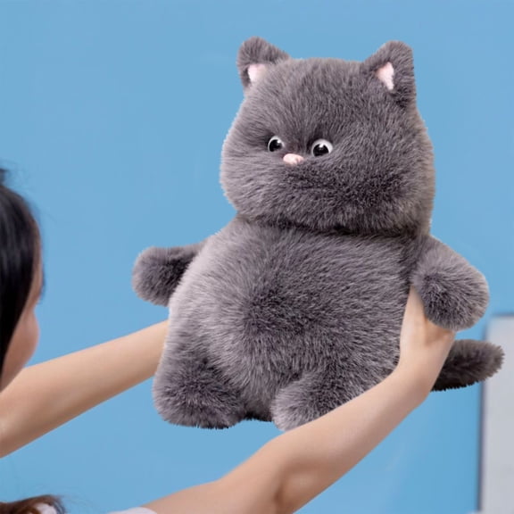 Kiddiway Cute Cat Plush Stuffed Toy - Soft Cuddly Kitty Plush, Cat Plushies, Stuffed Animals for Girls, Plush Figurine, Holiday Gift,Grey