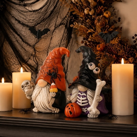 Kiddiway Cute Halloween Gnomes Resin Bat - Pumpkin Skeleton Dwarf Figurines for Fall Thanksgiving, Halloween Decor Indoor Home Desk, Tabletop Ornament Gift,Orange